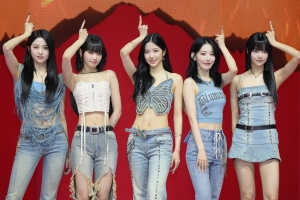 SEOUL, SOUTH KOREA - MAY 01: K-pop girl group LE SSERAFIM is performing during their first studio album 'UNFORGIVEN' Release Showcase at YES 24 Live Hall on May 01, 2023 in Seoul, South Korea. (Photo by The Chosunilbo JNS/Imazins via Getty Images)